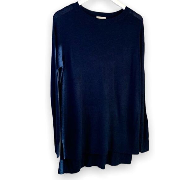 H&m dark blue long sleeve crewneck lightweight tunic with split hi lo hemline Sm - Picture 2 of 10
